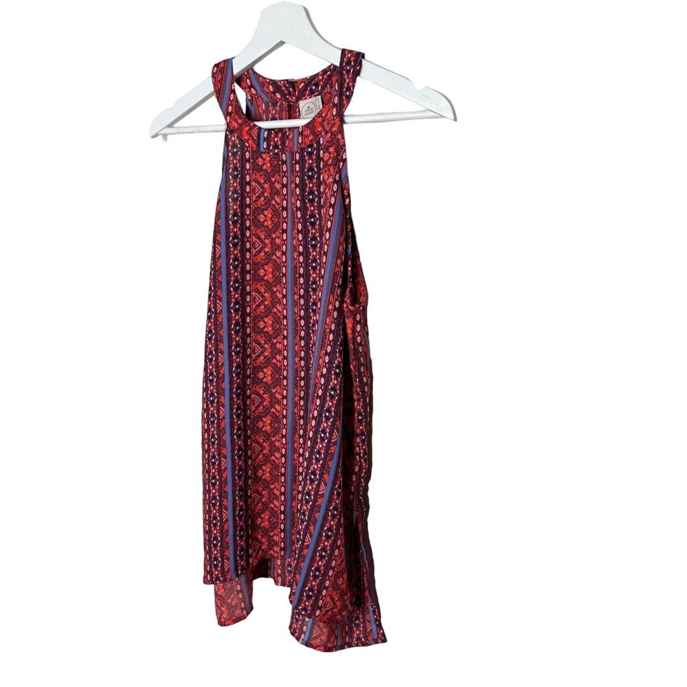 Paper Crane Sleeveless Tank Blouse Medium Red Blue Boho Festival Style